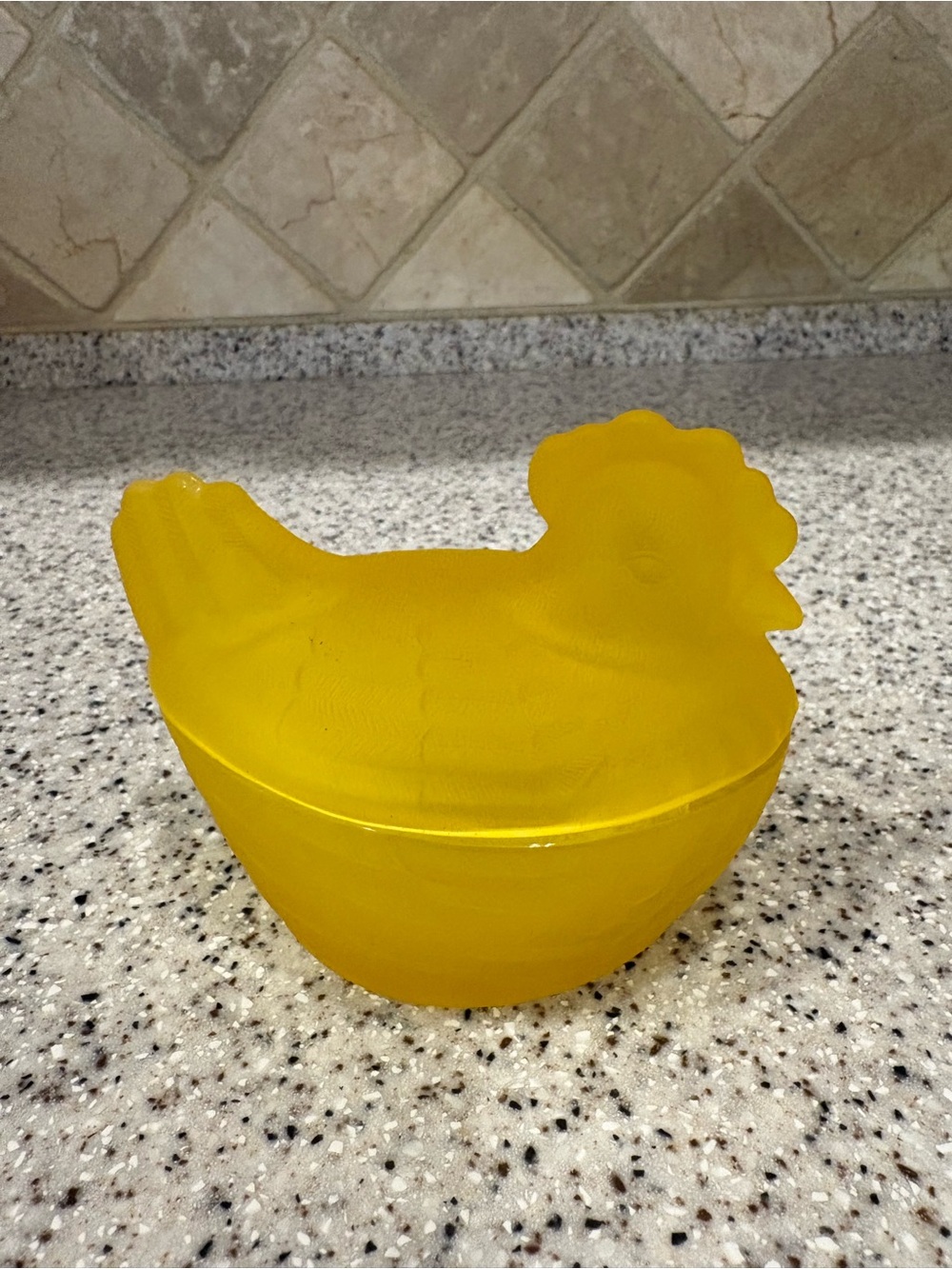 Frosted yellow glass chicken-shaped candy dish